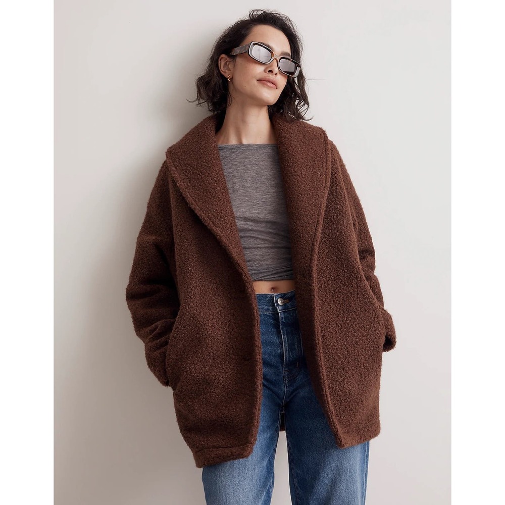 Madewell Brown Pebbled Faux Shearling Wool Cashmere Shawl Collar Coat Size XS